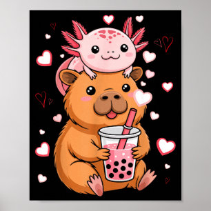 Söt Kawaii Axolotl Capybara Bubble Te-drickor Pojk Poster