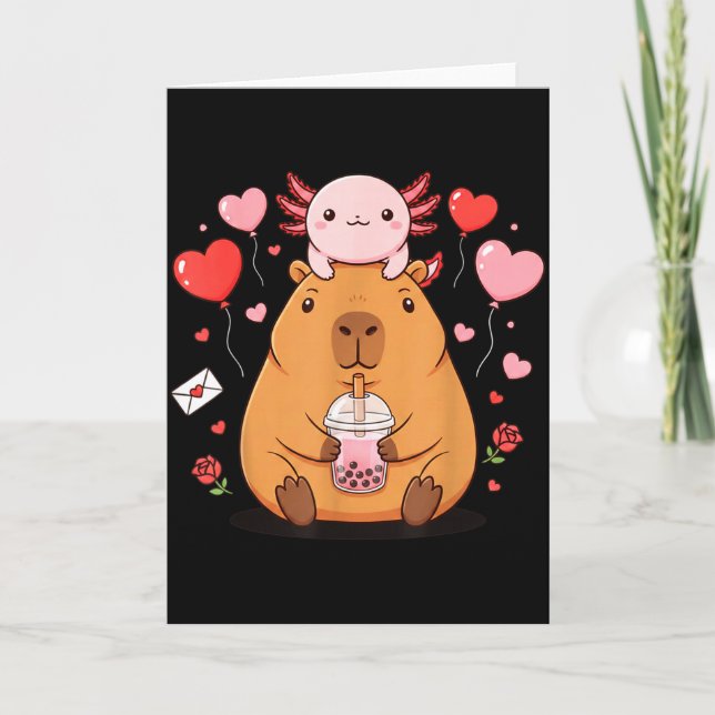Söt Kawaii Axolotl Capybara Bubble Te-jackor Pojka Kort (Framsida)