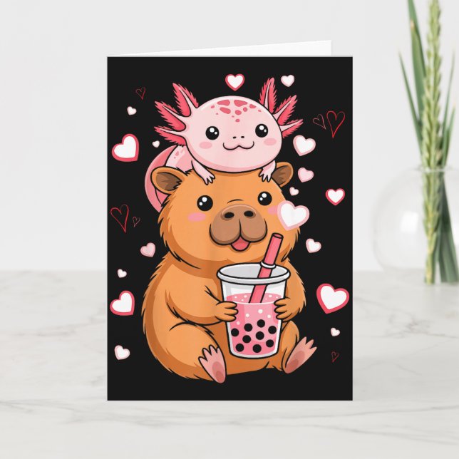 Söt Kawaii Axolotl Capybara Bubble Te Kläder Pojka Kort (Framsida)