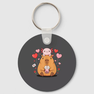 Söt Kawaii Axolotl Capybara Bubble Te Orangerade P Nyckelring