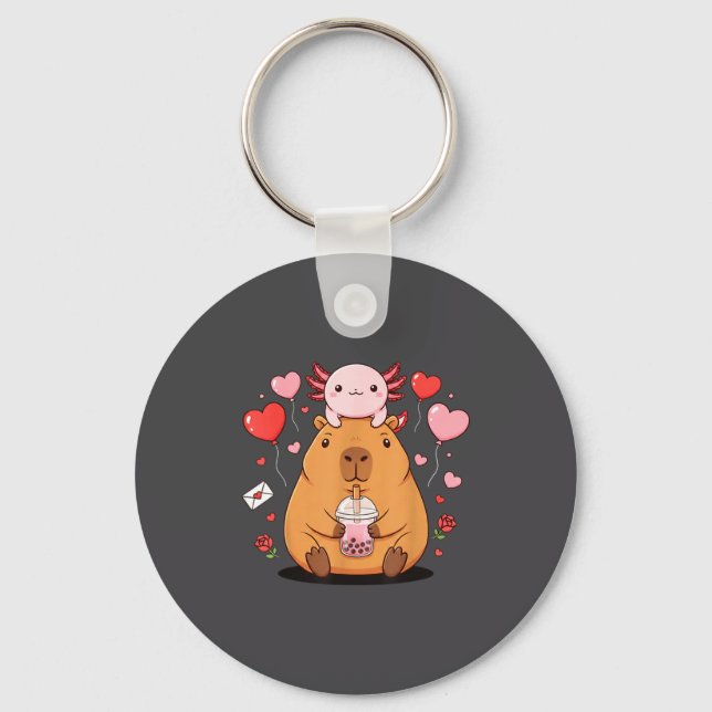 Söt Kawaii Axolotl Capybara Bubble Te Orangerade P Nyckelring (Framsida)