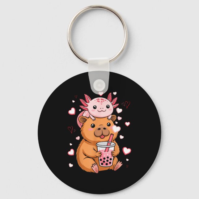 Söt Kawaii Axolotl Capybara Bubble Te Pojkar Flick Nyckelring (Framsida)