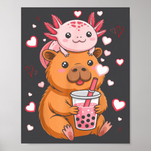 Söt Kawaii Axolotl Capybara Bubble Te Tjej Pojke K Poster