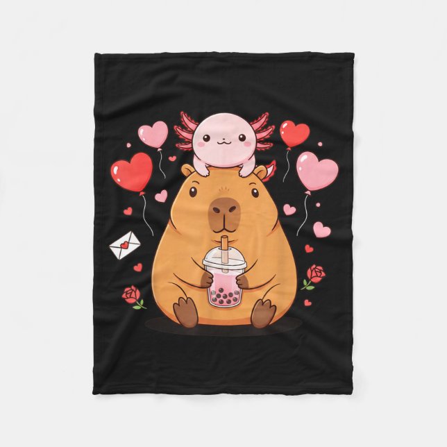 Söt Kawaii Axolotl Capybara Bubble Tea Pojkar Flic Fleecefilt (Framsidan)