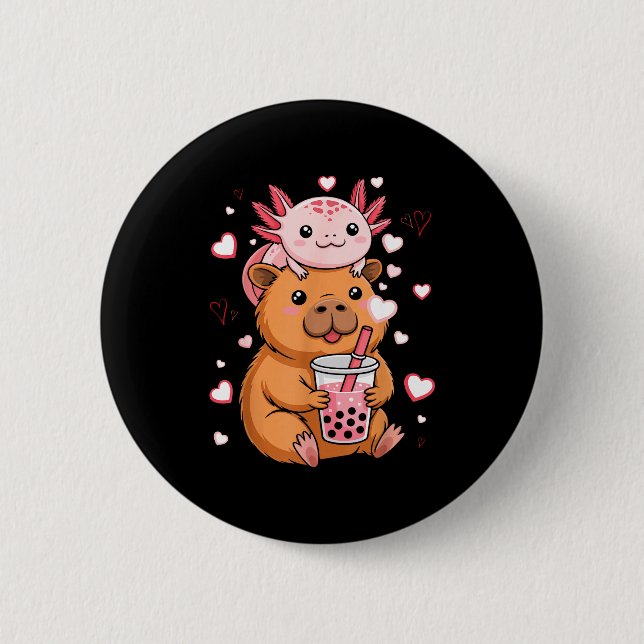 Söt Kawaii Axolotl Capybara Bubble Tea Pojkar Flic Knapp (Framsida)
