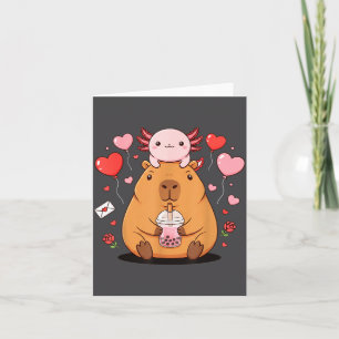 Söt Kawaii Axolotl Capybara Bubble Tea Pojkar Flic Kort