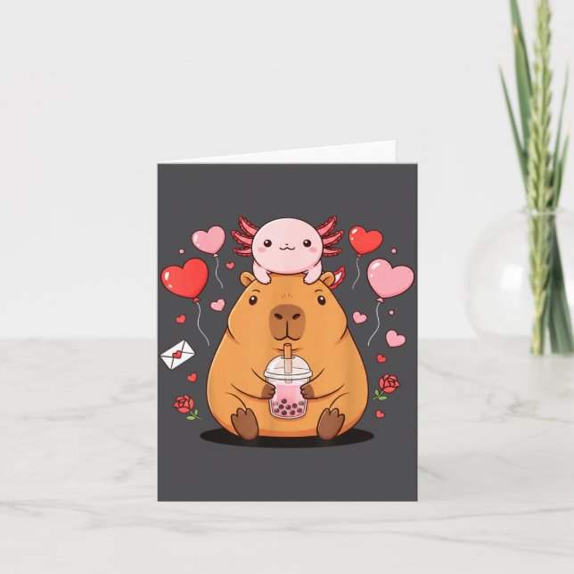 Söt Kawaii Axolotl Capybara Bubble Tea Pojkar Flic Kort (Framsida)