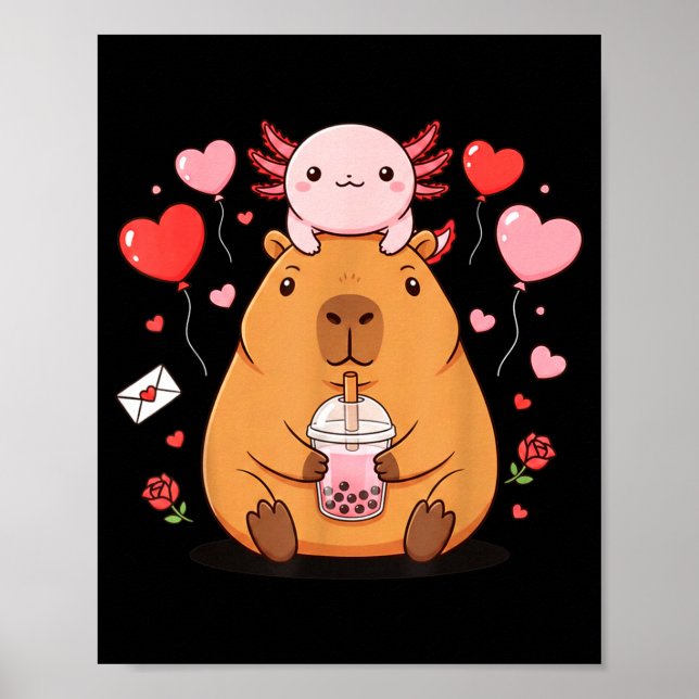Söt Kawaii Axolotl Capybara Bubble Tea Pojkar Flic Poster (Framsidan)