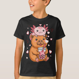 Söt Kawaii Axolotl Capybara Bubblete Tjej Pojke T Shirt