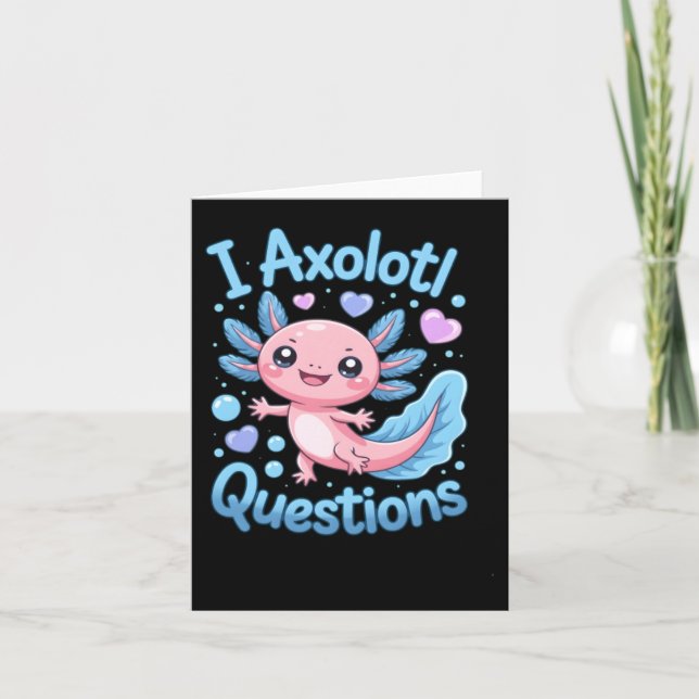 Söt Kawaii Axolotl Frågor Blå Och Rosa Kort (Framsida)