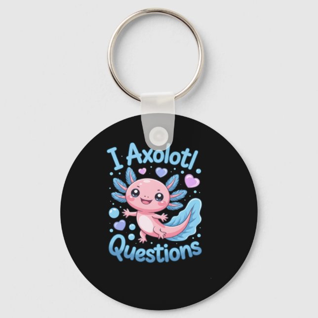 Söt Kawaii Axolotl Frågor Blå Och Rosa Nyckelring (Framsida)