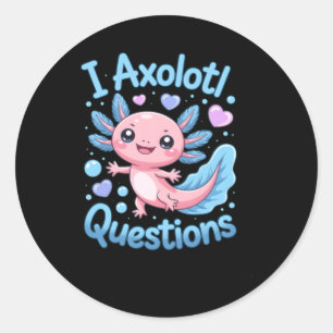 Söt Kawaii Axolotl Frågor Blå Och Rosa Runt Klistermärke