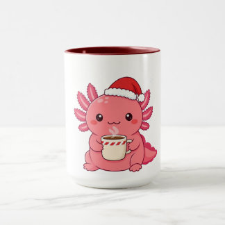 Söt Kawaii Axolotl Jul Röd Tvåtons Kopp