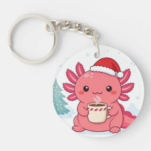 Söt Kawaii Axolotl Julkaffe Rund Nyckelring