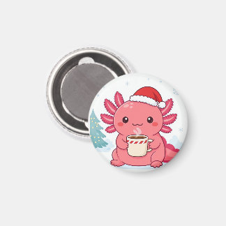 Söt Kawaii Axolotl Julkaffe Rund Nyckelring Magnet