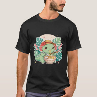 Söt Kawaii Axolotl som äter Ramen Nudlar Mörk T Shirt