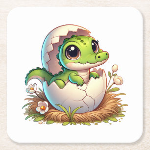 Söt Kawaii Baby Alligator Kläcks Babygudstjänst Underlägg Papper Kvadrat