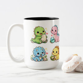 Söt Kawaii Baby Dinosaur Mug | Bedårande Dinosauri Två-Tonad Mugg