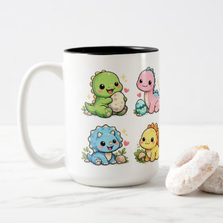 Söt Kawaii Baby Dinosaur Mug | Bedårande Dinosauri Två-Tonad Mugg