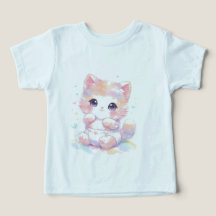 Söt Kawaii Baby Katt T-Shirt | Småbarnsregnbågs Ki