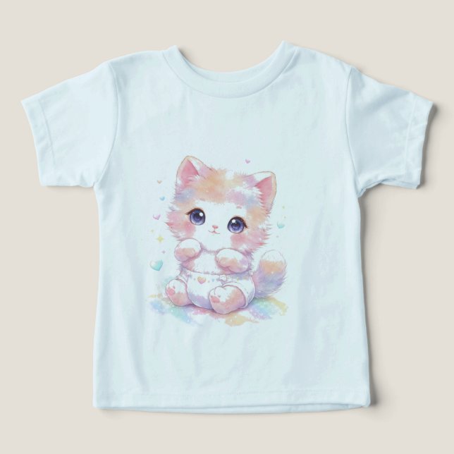 Söt Kawaii Baby Katt T-Shirt | Småbarnsregnbågs Ki (Design Framsida)
