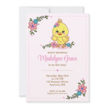 Söt Kawaii Baby Kyckling Bebis Kalas Inbjudan Rosa