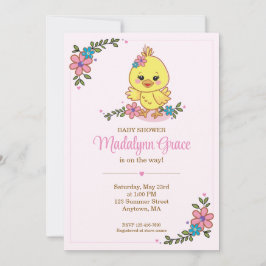 Söt Kawaii Baby Kyckling Bebis Kalas Inbjudan Rosa