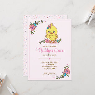 Söt Kawaii Baby Kyckling Bebis Kalas Inbjudan Rosa