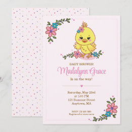 Söt Kawaii Babykyckling Baby Shower Inbjudan Rosa
