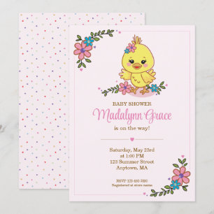 Söt Kawaii Babykyckling Baby Shower Inbjudan Rosa