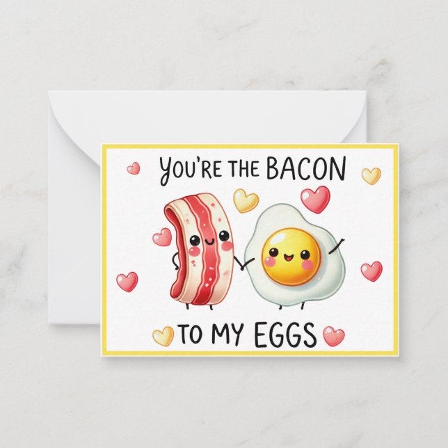 Söt Kawaii Bacon och Ägg Anteckningskort (Framsida)