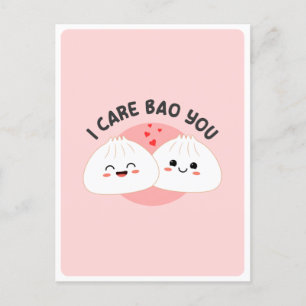 Söt Kawaii Bao Dumpling Asiatisk Mat Puns Kärlek C Vykort