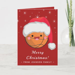 Söt Kawaii Basketboll Röd & Glittrande Xmas Kul Kort