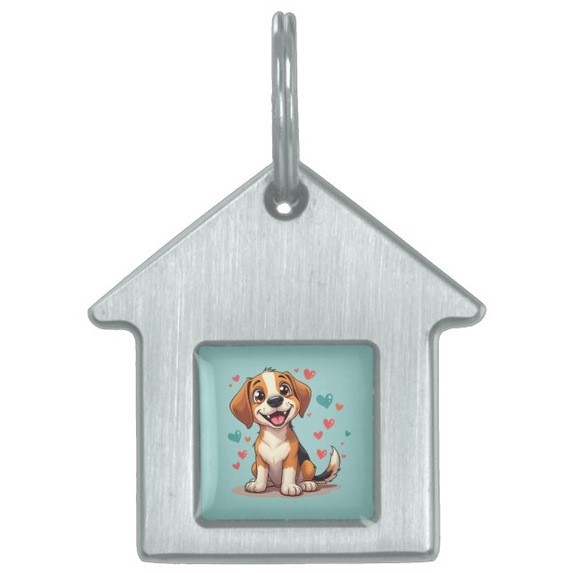 Söt Kawaii Beagle med Hjärtan Leksakshund ID-bricka Husdjur (Framsidan)