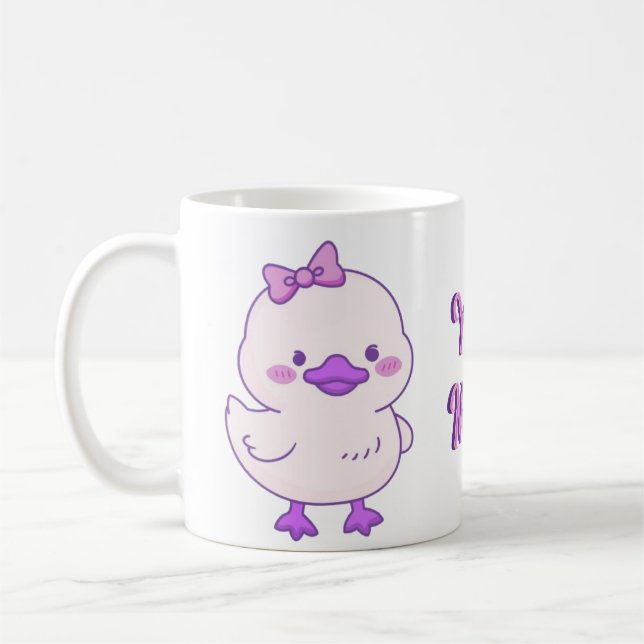 Söt Kawaii Bebis Anka Lila Hårbåge Mugg (Vänster)