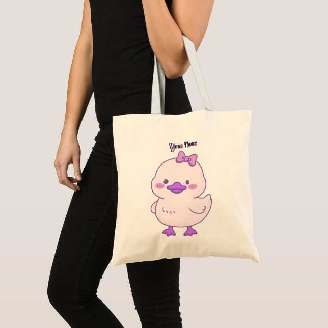 Söt Kawaii Bebis Anka Lila Hårbåge Toteväska Tygkasse (Framsida (produkt))
