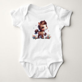 Söt Kawaii Bebis Poni med Blommor T Shirt