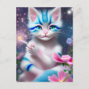 Söt Kawaii bebis randig rosa och blå katt kattunge Vykort