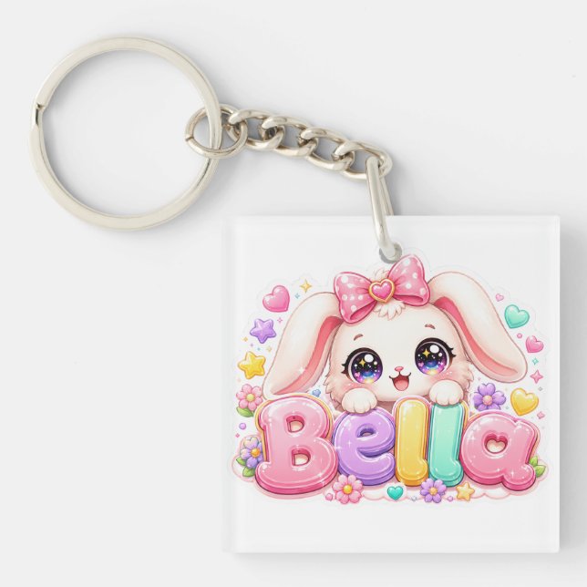 Söt Kawaii Bella Bunny Namn Pastell Rosa Blommig B (Framsidan)