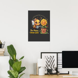 Söt Kawaii-Bin Vattnar Solros Bin Glad Vux Poster