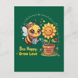 Söt Kawaii-Bin Vattnar Solros Bin Glad Vux Vykort