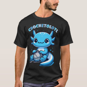 Söt Kawaii Blå Axolotl virkad T Shirt