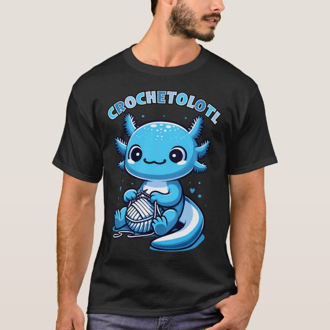 Söt Kawaii Blå Axolotl virkad T Shirt (Framsida)