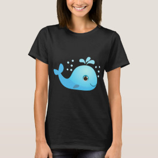 Söt Kawaii Blå Val Tecknad Film T Shirt