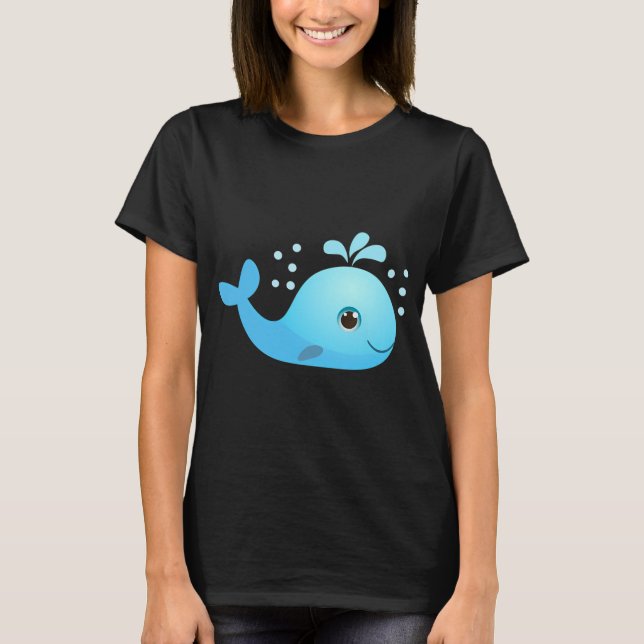 Söt Kawaii Blå Val Tecknad Film T Shirt (Framsida)