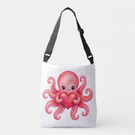 Söt Kawaii Bläckfisk som håller hjärta Axelväska