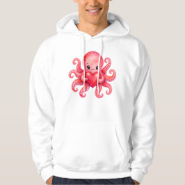 Söt Kawaii Bläckfisk som håller hjärta Hoodie