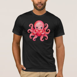 Söt Kawaii Bläckfisk som Håller Hjärta T Shirt