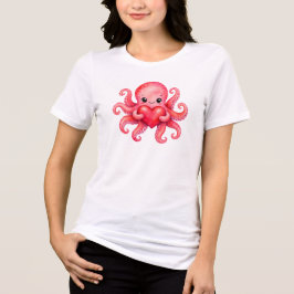 Söt Kawaii Bläckfisk som Håller Hjärta T Shirt