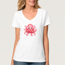 Söt Kawaii Bläckfisk som Håller Hjärta T Shirt
